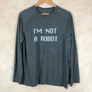 GEORGE Men's I AM NOT A ROBOT Long Sleeve Gray Crewneck MEDIUM